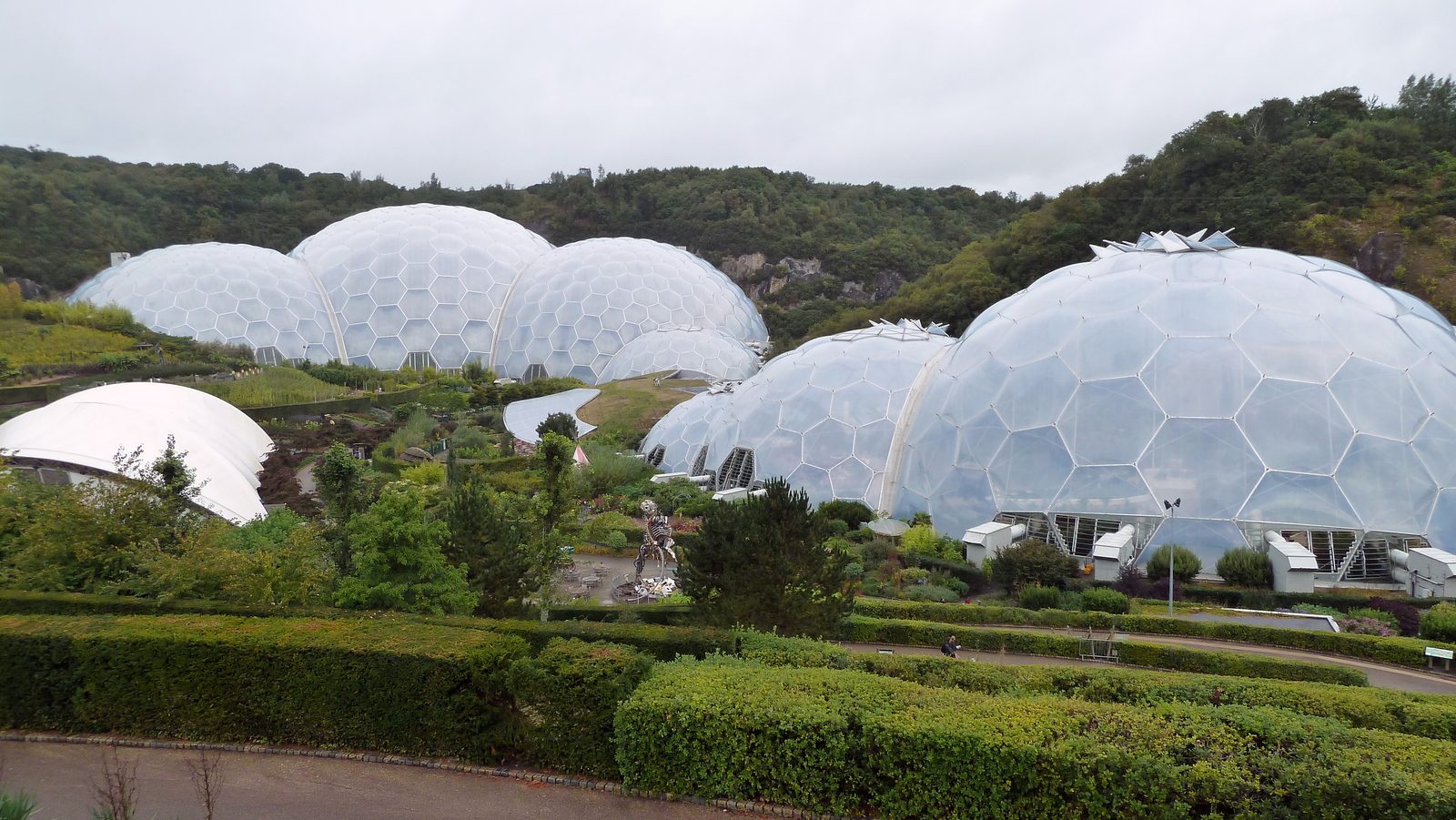 The Eden Project biomes in their green crater